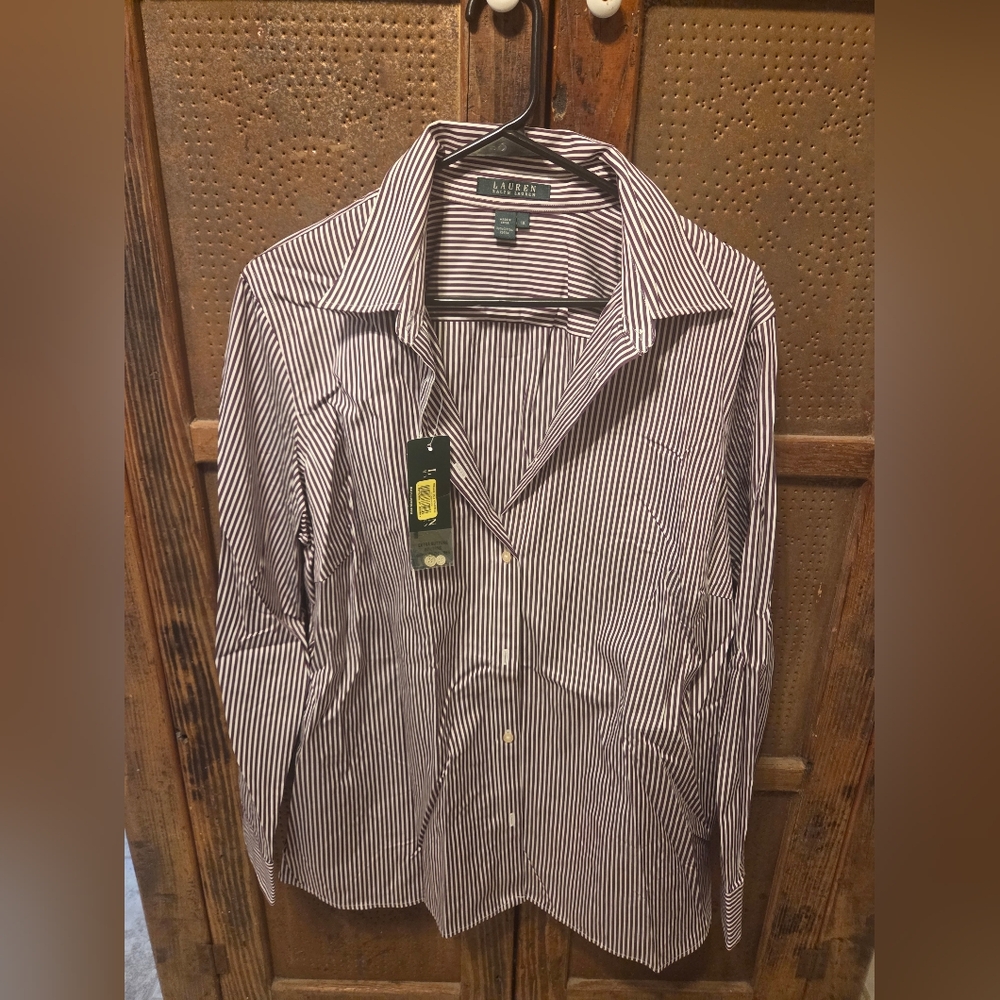 Ralph Lauren Burgandy and White Blouse